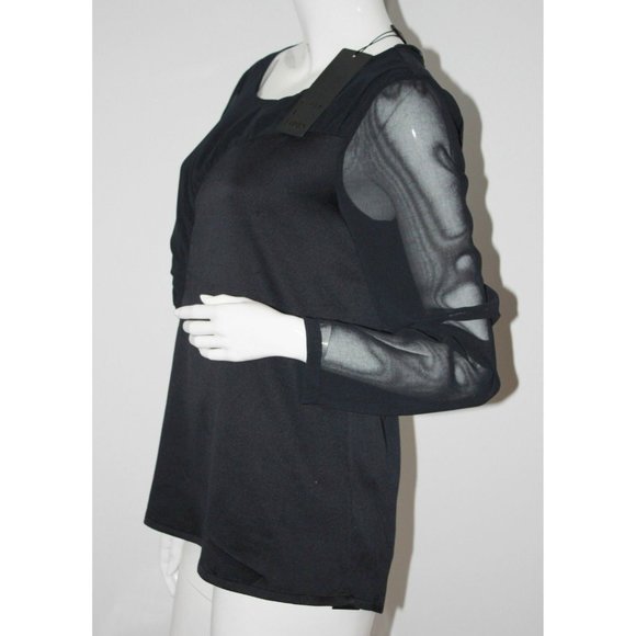 KAREN by SIMONSEN Dark Navy MESH Blouse TOP Ponda SEERSUCKER 38 $200 - Picture 5 of 7